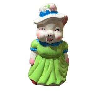 Vintage Piggy Bank Ceramic‎ Pig Girl Coin Bank Novelty Decor Cute Farmhouse